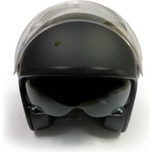 Mat Siyah Vintage Stil Çift Vizörlü Motosiklet Yarım Kask - Xl
