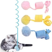 Sarı Interaktif Kedi Oyuncağı - Peluş Top, Zil ve Elastik Yay Detaylı Egzotik Oyun