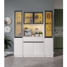 GuneyStore Lotus Maxi Kahve Köşesi Komple Mdf LED Aydınlatmalı Mutfak Kahve Dolabı