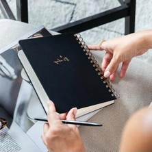 Sert Kapaklı Keten A5 Noktalı Not Defteri - Siyah