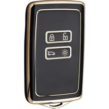 Autohan Keys Lüx Renault Anahtar Kılıfı, Clio E-Tech, Austral, Megane E-Tech Uyumlu, 4 Buton, Siyah-Altın