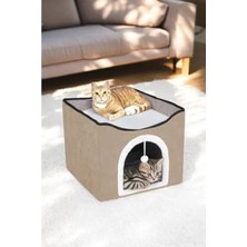 Katlanır Taşınabilir Çok Fonksiyonlu Kapalı Kedi Evi Yatağı, Kahverengi