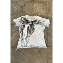 Moonstyle Collection Beyaz Vintage Angel Affliction Cyber Grunge Unisex T-Shirt