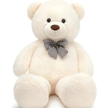 Papyonlu Sevimli Peluş Şaşkın Ayı 80 cm - Sevgiliye Özel Hediye Beyaz