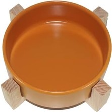 Ala Store Kedi Mama Veya Su Kabı Ahşap Standı ve Seramik Kasesi Evcil Hayvan Minimalist Tekli (Hardal)