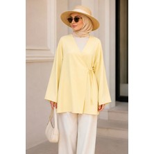 İmaj Butik Sarı Kruvaze Yaka Yandan Bağlamalı Yazlık Kimono Tunik