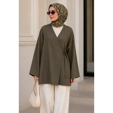 İmaj Butik Haki Kruvaze Yaka Yandan Bağlamalı Yazlık Kimono Tunik