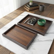 Ala Store 2'li Ekonomik Ahşap Bambu Tepsi Seti - Çay Kahve Sunum ve Dekoratif Düzenleyici Tepsi (20X30 cm & 35X25 Cm) - Doğal ve Kahve Renk Seçenekli (Kahve (Ceviz))