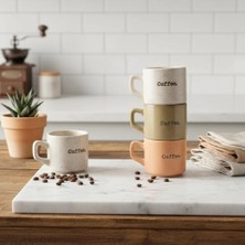 Ala Store 3'lü Coffee Retro Seramik Kupa Bardak Seti (300 Ml) - Mat Dokulu Minimalist Kahve ve Çay Fincanı Takımı
