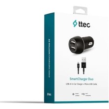 Ala Store Smartcharger Duo 3.1A Araç Şarj Aleti Çift USB + Micro USB Kablo Siyah