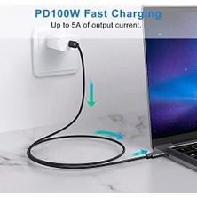 Ala Store 100W Type-C To Type-C USB 3.1 Gen2 10 Gbps 4k@60hz Hızlı Şarj Data ve Görüntü Aktarım Kablosu Örgülü Gn (1 Metre)