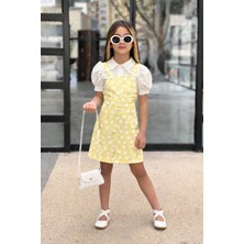 Lina Baby Bloomm Kız Çocuk Mint Sarı Kalp Desenli Salopet Şık Takım Çantalı Elbise Takımı