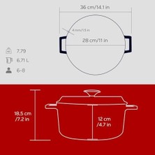 Ala Store Döküm Yuvarlak Tencere, Trendy, 28 Cm, 6.71 L Hacim, Kırmızı