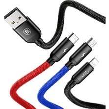 Ala Store 3 In 1, Lightning Için Şarj & Data Aktarım, Micro USB & Usb-C Için Şarj Kablosu, 0.3 Metre, Siyah
