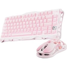 Ala Store Mercury K1+M1 Pro Kablosuz Rgb Işıklı Mekanik Q Gaming Klavye ve Optik Mouse Seti, Sakura Pink