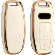 Ala Store Autohan Keys A3 2021-2022 A6L A7 A8 Q8 E Tron C8 D5 Anahtar Kılıfı Beyaz Altın Renk