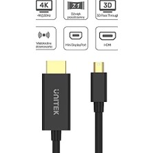 Ala Store V1152A Unitek Adaptör Minidp Na HDMI 4K 30Hz Kablo 2m / 4K@30Hz / Plug And Play/hdr/full Hd/audio-Wideo/hdmı 1.4 / Altın Kaplama Bağlantılar/renk Siyah