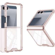 Ala Store Galaxy Z Flip 7 ile Uyumlu Kılıf Full Camlı Şeffaf Kapak Pembe