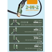 Ala Store Azeada 4 In 1 4'lü 65W USB Type-C ve Lightning Ile Uyumlu Örgülü Şarj ve Data Kablosu - 1.5m Siyah AZ-B10TH