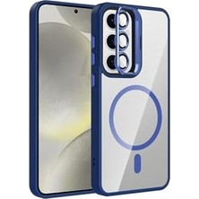 Ala Store - Galaxy S25 Fe ile Uyumlu Kılıf Standlı Mika Magsafe ile Uyumlu Hassas Buton Metal Tuşlu + Kamera Lens Cam Hediyeli - Lacivert