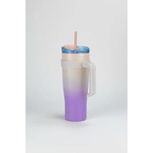 Pembe Pipetli Termos Bardak, 1000ML Kapasite, Pratik