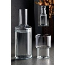 Ala Store Çizgili Origami Fenomen Sürahi ve Bardak (Cam) 1 Lt Başucu Sürahi Seti