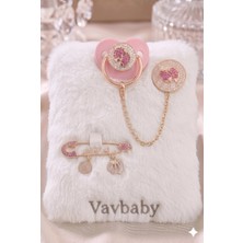 Vavbaby Lüks Taşlı Bebek Emzik ve Maşallah Yazılı Nazar Iğnesi Seti - Pembe