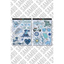 Ala Store Blue Aesthetic Etiket Seti 1 - Mavi - Laptop Notebook Telefon