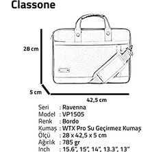 Ala Store Ravenna VP1505 15,6" Su Geçirmez Kumaş ve Fermuar Notebook Laptop El Çantası-Bordo