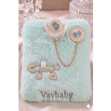 Vavbaby Lüks Taşlı Bebek Emzik ve Maşallah Yazılı Nazar Iğnesi Seti  Mavi-Beyaz