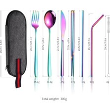 Ala Store 8 Parça Çantalı Yolculuk Çatal Bıçak Kaşık Pipet Chopstick Seti Kamp Okul Ofis Tatil Paslanmaz Çelik Renkli