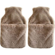 Ala Store Sıcak Su Torbası 2 Adet,cepli Bej Peluş Termofor 32,5X17,5CM 1500 ml