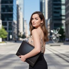 Ala Store Premium Deri Sekreterlik – Mandallı Evrak Tutucu, Tablet Bölmeli Organizer, Çok Gözlü Evrak Dosyası (Hesap Makinesiz Model), Fermuarlı (32.5 × 25 Cm), Siyah