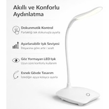 Ala Store Dokunmatik LED Masa Lambası Şarjlı Ayarlanabilir Işık Göz Yormayan Esnek Gövde Modern Beyaz Masa Lambası