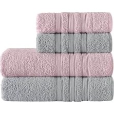 Ala Store Pamuklu 50X90-70X140 cm 4'lü Banyo Havlu Seti (Pembe)