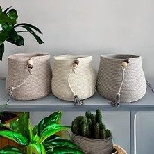 Ala Store El Yapımı Tutmalı Çok Amaçlı Sepet Veya Saksılık Kahverengi Bej Gri Renkli (Bej)