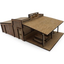 Algwood 3D Ahşap Western Kafe Maketi - 52 Parça Dekoratif 3D Mimari Model - Western Tarzı Dekoratif Yapı