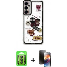 Pileli Store Pilelistore™ Galaxy A15 4g Kılıf Çekirdek Asil - Siyah 3D Antistatik Mat Seramik Nano Ekran Koruyucu + Raze Metal Kamera Lens - Sh