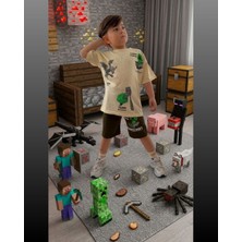 Cg Kids Minecraft Erkek Çocuk Tshirt & Şort Alt Üst Takım Süper Kalite Sırt Baskı Detay