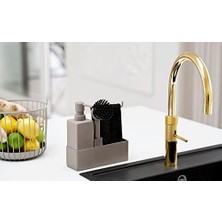Ala Store Bulaşık Yıkama Seti, Sabunluk/bulaşık Deterjanı Dispenserli Bulaşık Düzenleyici, Bulaşık Bezi ve Bulaşık Fırçası, 19 x 6 x 20,5 Cm, 4 Parçalı Set, Boz Kahverengi