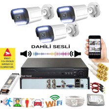 Bises 3 Lü Sesli Araç Insan Yüz Tanımalı Hareket Algılayan 5 Mp Lens 12 Warm LED Gece Renkli Kamera Seti 312WS
