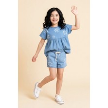 Modanino Kız Çocuk Şortlu ve Bluzlu Jean Alt-Üst Takım 3-10 Yaş 12656OZ