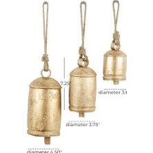 Ala Store Deco 79 Dekoratif Metal Inek Çanı, Tibet Esintili, Meditasyon, Asmak Için Jüt Halatlı, 3 Adet, 25,4 Cm, 20,3 Cm, 15,2 cm Yüksekliğinde, Altın Rengi