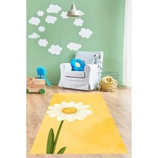 Ala Store Pelangi Sarı Zemin Papatya Desenli Yıkanabilir Kaymaz Taban Leke Tutmaz Çocuk Odası Halısı, Sarı 160 x 300, 9076420245160300