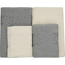 Ala Store Lunox Home 4'lü Paket 2 Parça (70X140),2 Parça (50X80) Yumuşak ve Emici, Kaliteli Günlük Kullanıma UYGUN%100 Pamuk Havlu(Krem-Gri)