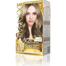 Ala Store Maxx Deluxe Serisi 24K Altın Parçacıklı Serum ile 1 Kutu 2 x 50 ml ve Geliştiriciler Saç Boyası (Küllü Açık Kumral 8.1)