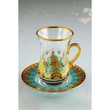 Layan Home Rumi Turkuaz Kulplu 12 Parça 6 Kişilik Cam Çay Takımı