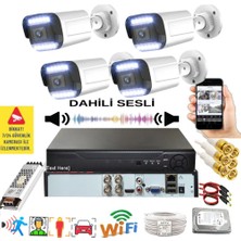 Bises 4 Lü Sesli Araç Insan Yüz Tanımalı Hareket Algılayan 5 Mp Lens 12 Warm LED Gece Renkli Kamera Seti 312WS
