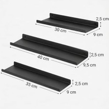 Ala Store 3’lü Metal Duvar Rafı Yapışkanlı Raf Seti Banyo Rafı Mutfak Rafı Dekoratif Duvar Rafı Siyah Minimal Raf Organizer Seti 30-35-40 cm