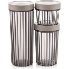 Ala Store 3'lü Çevir Aç Kapak Kavanoz Plastik Saklama Kabı Seti, Büyük, Orta, Küçük, 3 Boy (Bej)